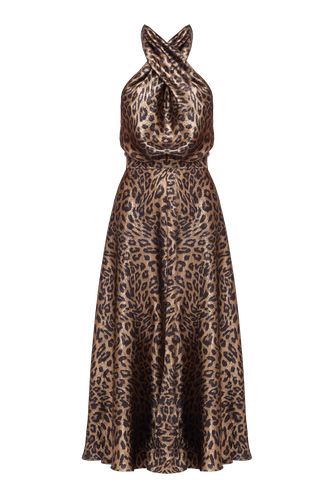 HEIDI Black Bronze Leopard Print Midi Dress - UNDRESS - Modalova