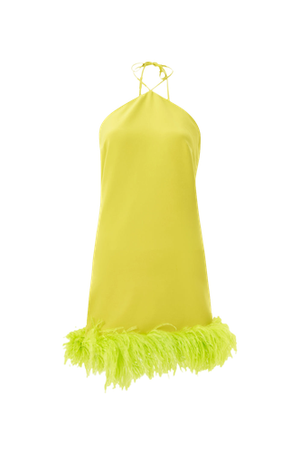 Keira Halter Green Mini Feather Dress - Lora Istanbul - Modalova