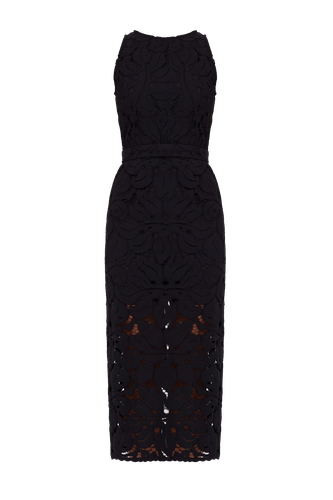 YEMA Black Floral Lace Midi Dress With Open Back - UNDRESS - Modalova