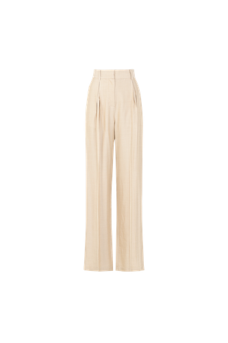 Women's Striped Trousers Beige - 100% Silk - MORACÉE - Modalova