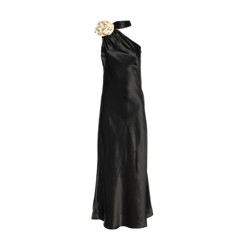 Portia Asymmetric Maxi Dress Noir With Crystallized Corsage - Vasiliki - Modalova