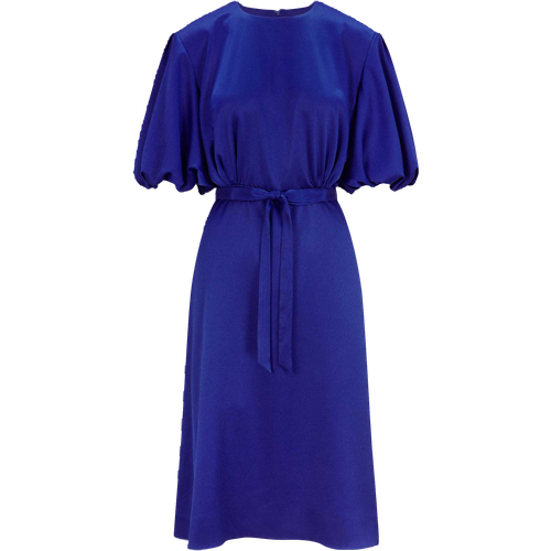 Draped Puff Sleeve Satin Dress (Royal Blue) - Femponiq - Modalova