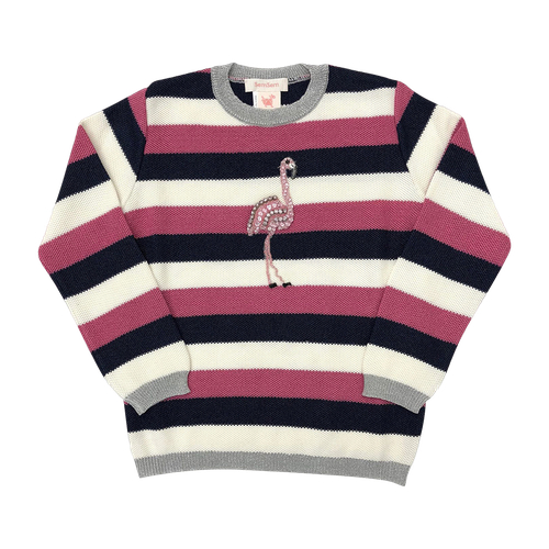 Flamingo Embroidered Stripe Pull Over Top - SEMSEM - Modalova