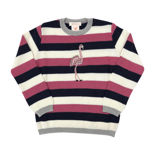 Flamingo Embroidered Stripe Pull Over Top - SEMSEM - Modalova