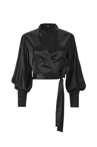 Ample-sleeve satin top in black - Lita Couture - Modalova