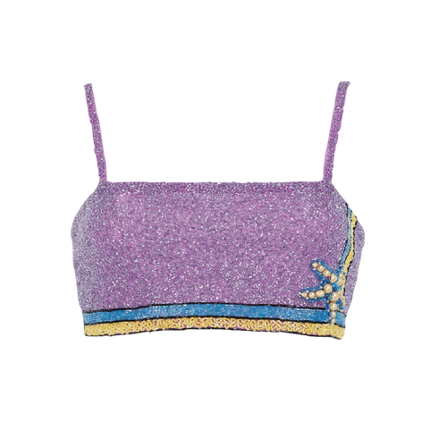 Monni Co-ord Hand Embroidered Crystal Purple Top - Oceanus Swimwear - Modalova