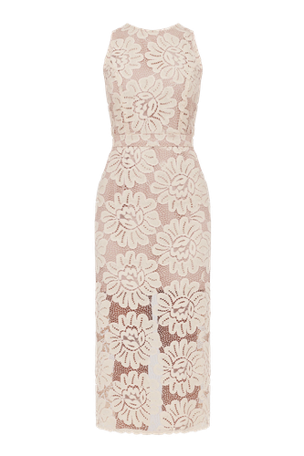 YEMA Pastel Floral Lace Cut Out Back Midi Dress - UNDRESS - Modalova