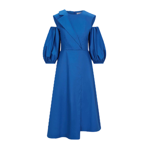 Asymmetric Lapel A-Line Cotton Dress (Sapphire Blue) - Femponiq - Modalova