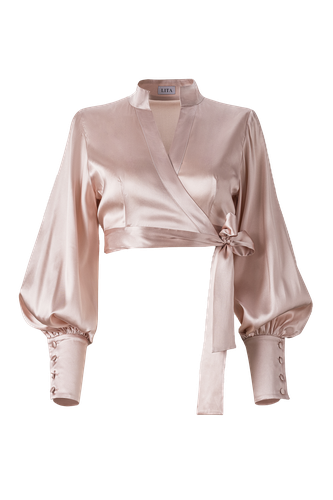 Ample-sleeve satin top in pink - Lita Couture - Modalova