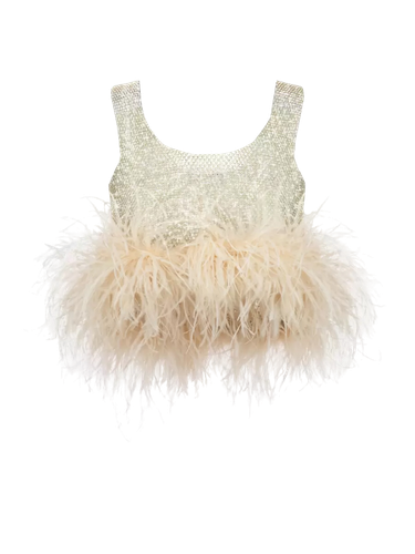 Gold Crop Top With Feathers - Santa Brands - Modalova