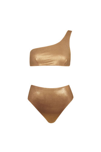 One-Shoulder Bikini with High-Waisted Bottom in Gold - Top - Sara Cristina - Modalova