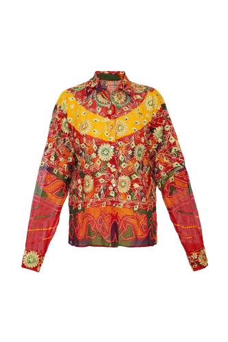 Upcycled Odhni Embroidered Shirt - Szabo Sihag - Modalova