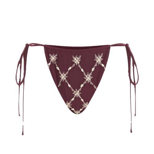 Violet Hand Embroidered Plum Bikini Bottoms - Oceanus Swimwear - Modalova