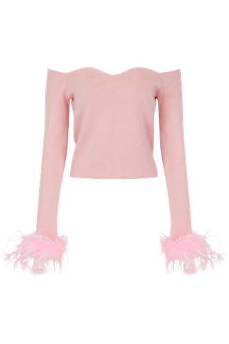 Pink Vanilla Knit Top With Detachable Feather Cuffs - ANDREEVA - Modalova