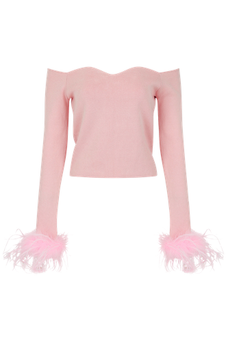 Vanilla Knit Top With Detachable Feather Cuffs - ANDREEVA - Modalova