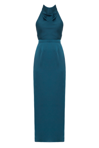 CASANDRA Blue Maxi Evening Dress With Cowl Neck - UNDRESS - Modalova