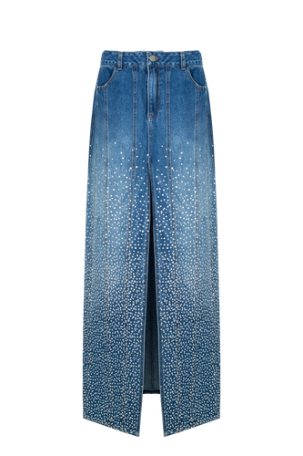 Denim Maxi Skirt with Slit - Santa Brands - Modalova