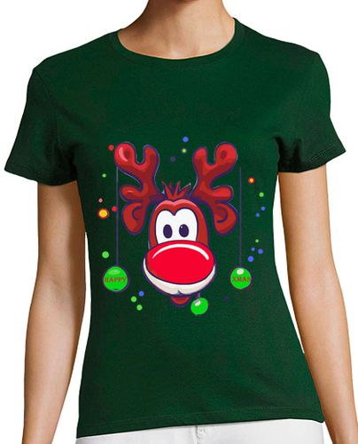 Camiseta Mujer Manga Corta reno rudolph feliz navidad dibujo laTostadora - latostadora.com - Modalova