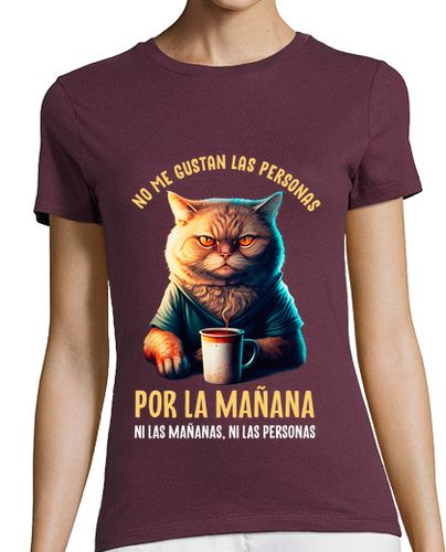 Camiseta Mujer Manga Corta Gato No Me Gustan Las Personas Por La Mañana Café Humor Lunes laTostadora - latostadora.com - Modalova