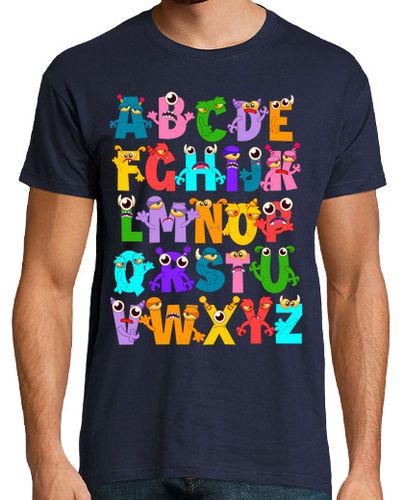 Camiseta Hombre Manga Corta Alfabeto Abecedario ABC Caricaturas Monstruos De Colores laTostadora - latostadora.com - Modalova