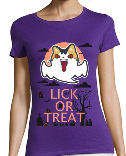 Camiseta mujer Camiseta Lick or Treat gato fantasma en cementerio negro - latostadora.com - Modalova