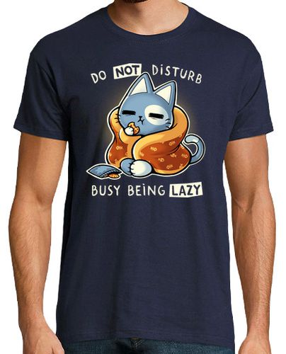 Camiseta Hombre Manga Corta Busy being Lazy - Gato mono - No Molestar laTostadora - latostadora.com - Modalova