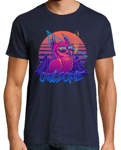 Camiseta Hombre Manga Corta owlsome - owl awesome bird retrowave 80s - camisa para hombre laTostadora - latostadora.com - Modalova