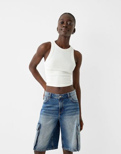 Bermuda Denim Baggy Cargo Mujer 32 - Bershka - Modalova