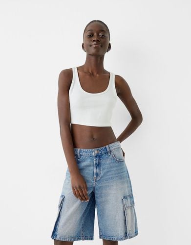 Bermuda Denim Baggy Cargo Mujer 34 - Bershka - Modalova