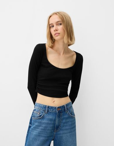 Camiseta Manga Larga Frunce Lateral Mujer L - Bershka - Modalova