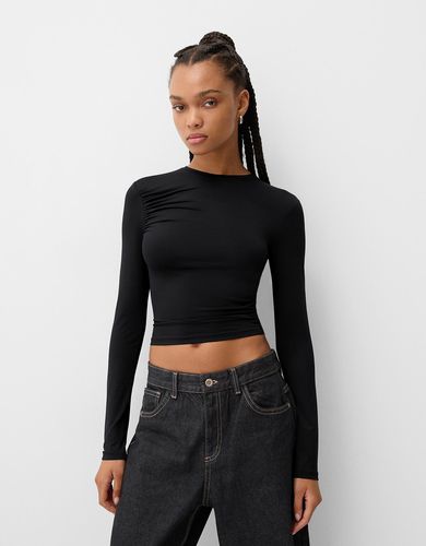 Camiseta Poliamida Manga Larga Frunces Mujer L - Bershka - Modalova