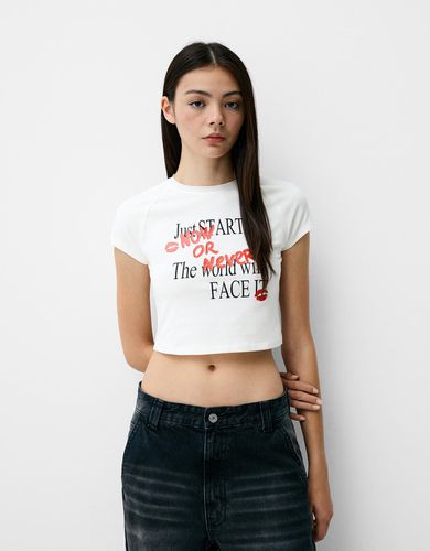 Camiseta Manga Corta Ranglan Print Mujer S - Bershka - Modalova