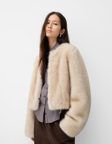 Bershka Abrigo Pelo Mujer L Beige - Bershka - Modalova