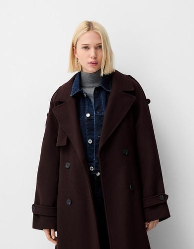 Abrigo Trench Con Lana Oversize Mujer L - Bershka - Modalova