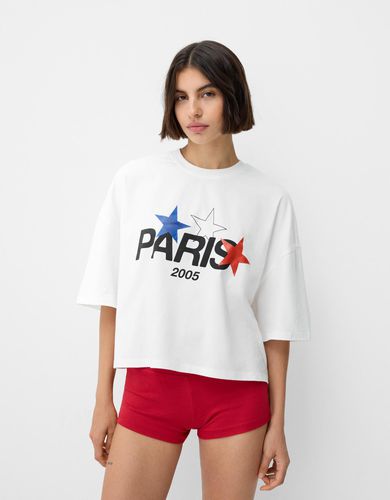 Camiseta Manga Corta Cropped París Mujer M - Bershka - Modalova