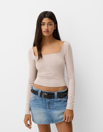 Camiseta Manga Larga Escote Cuadrado Mujer L - Bershka - Modalova