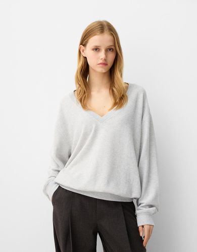 Jersey Cuello Pico Oversize Mujer S - Bershka - Modalova