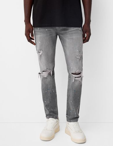 Jeans Skinny Rotos Pintura Hombre 38 - Bershka - Modalova