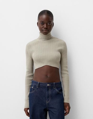 Jersey Cropped Cuello Alto Rib Mujer M - Bershka - Modalova