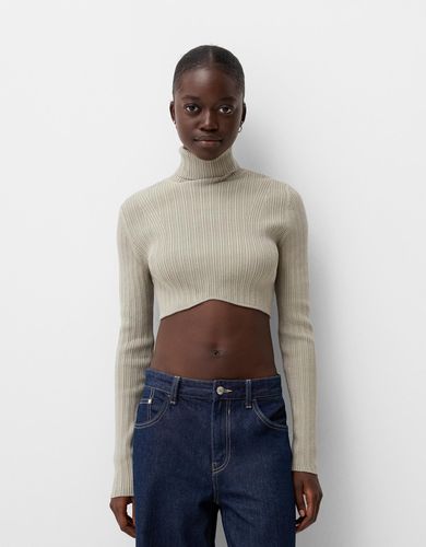 Jersey Cropped Cuello Alto Rib Mujer Xs - Bershka - Modalova