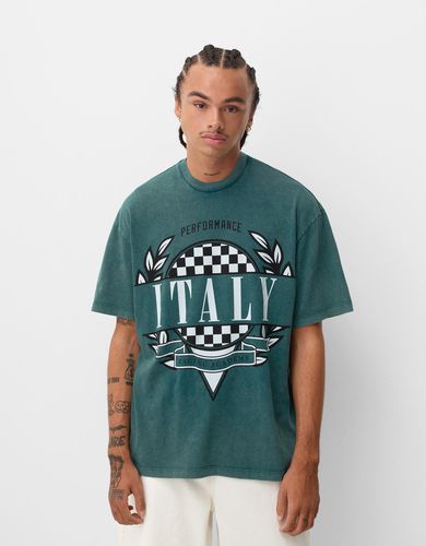 Camiseta Manga Corta Lavada Print Hombre S - Bershka - Modalova