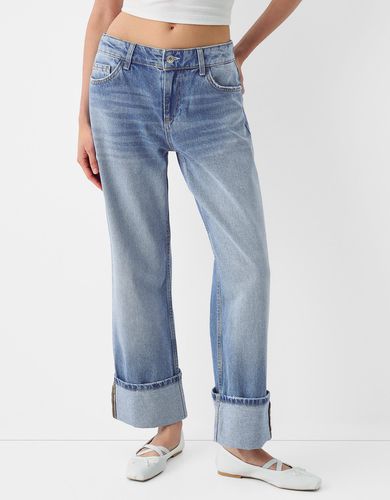 Jeans Straight Cropped Vuelta Bajo Mujer 34 - Bershka - Modalova