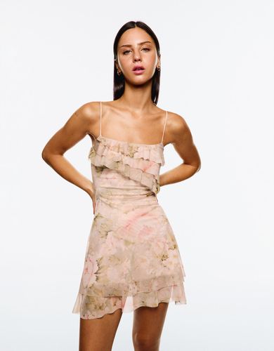 Vestido Mini Tul Estampado Volantes Mujer L - Bershka - Modalova