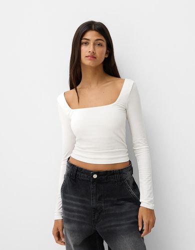 Camiseta Manga Larga Escote Cuadrado Mujer L - Bershka - Modalova