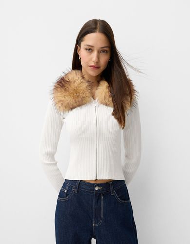 Chaqueta Punto Cuello Efecto Pelo Mujer L - Bershka - Modalova