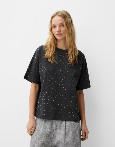 Camiseta Manga Corta Oversize Strass Mujer S - Bershka - Modalova