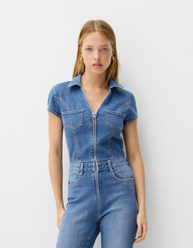 Mono Denim Manga Corta Mujer M - Bershka - Modalova