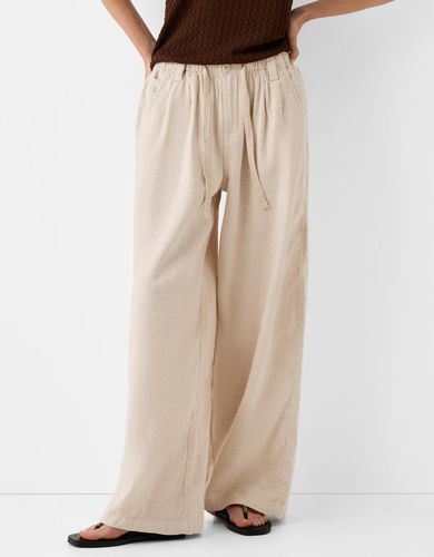 Pantalón Wide Leg Lino Blend Mujer Xs - Bershka - Modalova