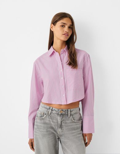 Camisa Cropped Popelín Bolsillo Mujer Xs - Bershka - Modalova