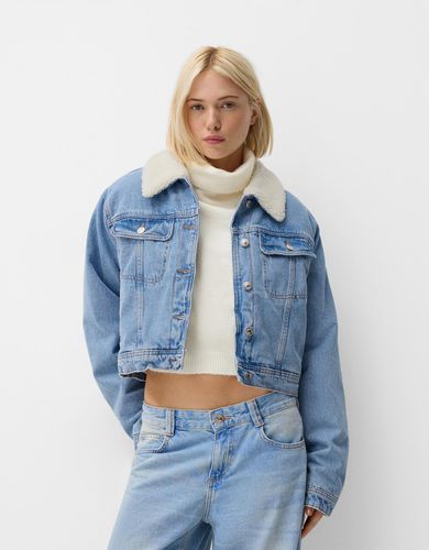 Cazadora Denim Cuello Borreguillo Mujer L - Bershka - Modalova